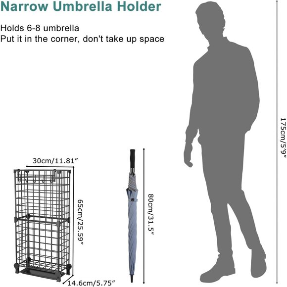 Umbrella Holder Entryway, Umbrella Stand Freestanding, Metal Square Umbrella Rac - Picture 3 of 8